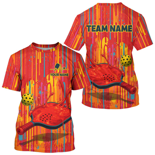 Maxcorners Custom Dripping Pickleball Paddle & Ball Jerseys Men Splashed Colorful Pickleball Shirt LM1501