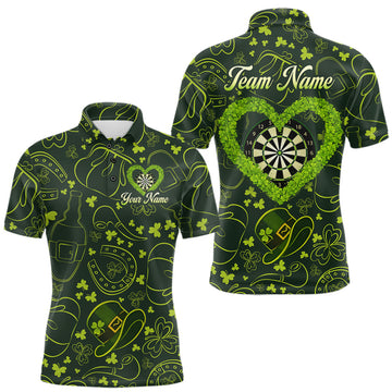 Maxcorners Heart Shamrock Dartboard St Patrick's Day Men Darts Polo Shirt Custom Darts Couple Jersey