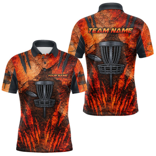 Maxcorners Orange Claws Mens Disc Golf Polo Shirt Custom Grey Disc Golf Basket Jerseys Team Mens Disc Golf LM2704