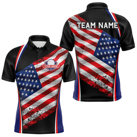 Maxcorners Custom Golf Polo Shirt For Men Personalized American Flag Golf Jersey Patriotic Golf Team Apparel
