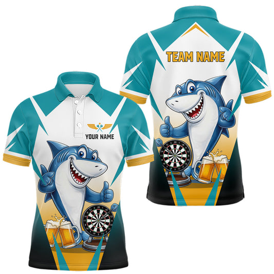 Maxcorners Custom Funny Shark And Cheer Beers Darts Polo & 1/4-Zip For Men Colorful Outfit Dart Team Attire LM1903