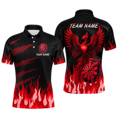 Maxcorners Men's Custom Darts Team Shirt With Maroon Phoenix Dartboard And Flame Pattern LM1625
