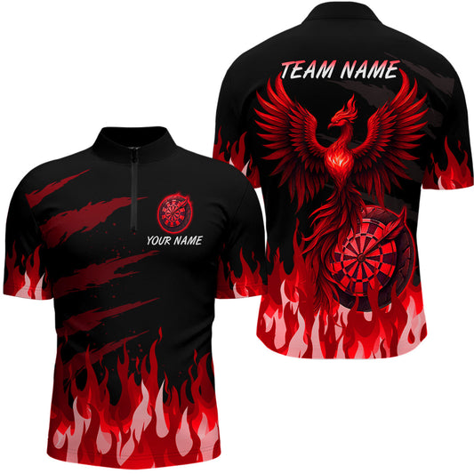 Maxcorners Men's Custom Darts Team Shirt With Maroon Phoenix Dartboard And Flame Pattern LM1625