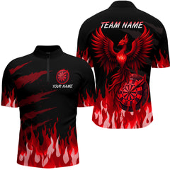 Maxcorners Men's Custom Darts Team Shirt With Maroon Phoenix Dartboard And Flame Pattern LM1625