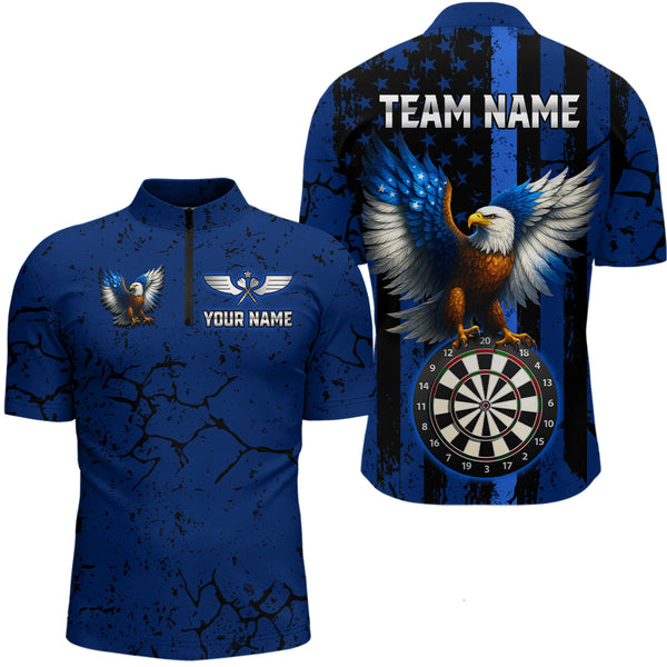 Maxcorners US Flag Eagle Dartboard Grunge Blue Darts Shirt For Men - Custom Name & Team Jersey LM3006