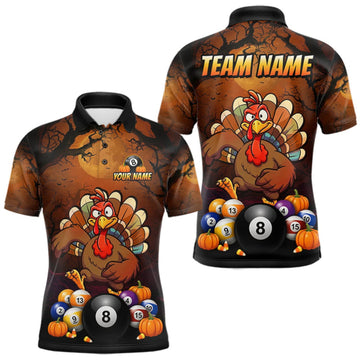 Maxcorners Funny Turkey 8 Ball & 9 Ball Pool Halloween Billiard Team Shirt Custom Pumpkin Billiard Jersey For Men LM0409