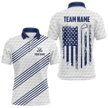 Maxcorners Patriotic Men's Golf Polo Shirts Custom American Flag Golf Apparel America 250Th Golf Shirt | Blue LM2405