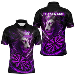 Maxcorners Purple Custom Men Darts Shirt With Lion Personalized Lightning Dartboard Dart Jerseys LM2408
