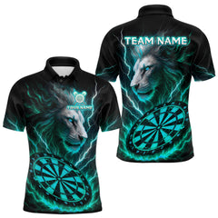 Maxcorners Turquoise Custom Men Darts Shirt With Lion Personalized Lightning Dartboard Dart Jerseys LM2408