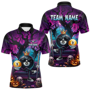 Maxcorners Custom Halloween Pool Billiard Shirt For Men, Cool Crown 8 Ball & 9 Ball Halloween Billiard Team Jersey LM0409
