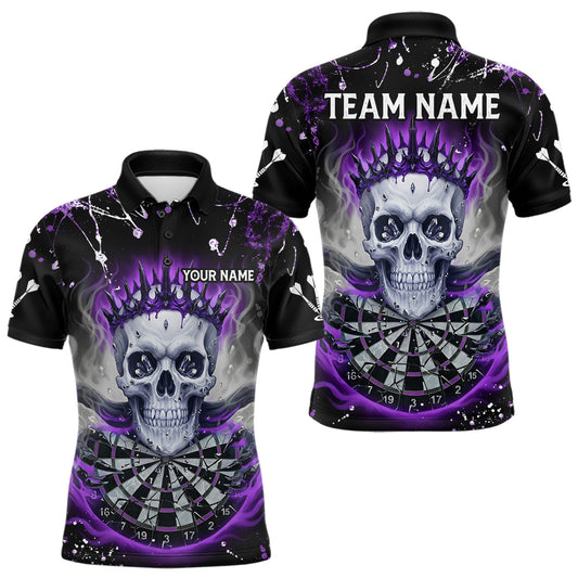 Maxcorners Grey Purple Smoke Crown Skull Dartboard Custom Mens Polo Dart Shirt Splatter Dart Jerseys LM2603