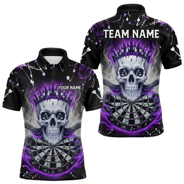 Maxcorners Grey Purple Smoke Crown Skull Dartboard Custom Mens Polo Dart Shirt Splatter Dart Jerseys TU2710