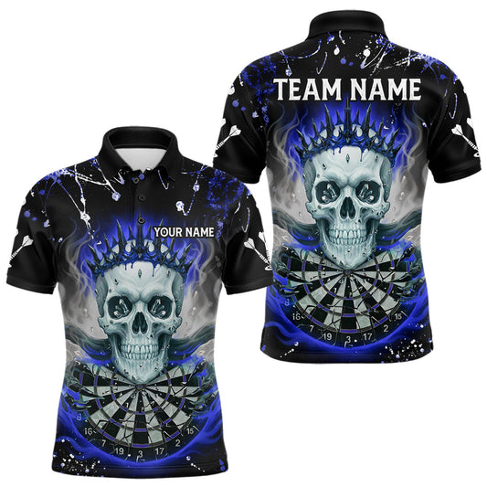 Maxcorners Grey Blue Smoke Crown Skull Dartboard Custom Mens Polo Dart Shirt Splatter Dart Jerseys LM2603