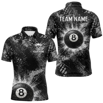 Maxcorners Black White Grunge Pool 8 Ball Billiard Shirt For Men Personalized Ball Billiard Attire Gifts