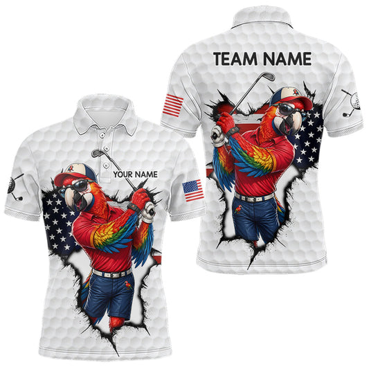 Maxcorners Custom Funny Cool Parrot White Golf Ball Mens Patriot Golf Polo Shirts Custom US Flag Golf Gifts LM2704