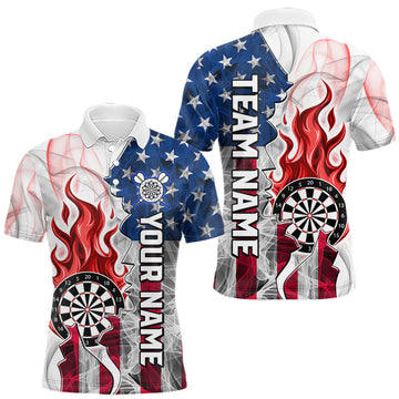 Maxcorners Red Flaming Dartboard Custom US Flag Smoke Men Dart Polo & 1/4-Zip Shirt Gifts For Dart Players LM2405