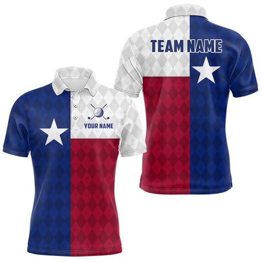 Maxcorners Texas Flag Golf Polo Shirt For Men Personalized Navy Argyle Golf Jersey Golf Team Apparel