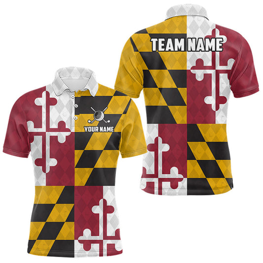 Maxcorners Maryland Flag Golf Polo Shirt For Men Personalized Navy Argyle Golf Jersey Golf Team Apparel
