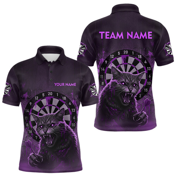 Maxcorners Funny Cat Purple Dripping Dartboard Custom Men's Polo Darts Shirt Outfits Darts Jersey LM3010