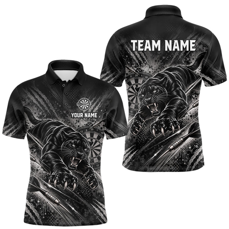 Maxcorners Personalized Panther Darts Polo 1/4-Zip Shirt For Men Custom Name Black Claw Scratch Darts Team Jersey