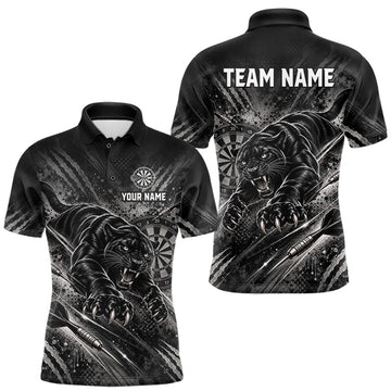 Maxcorners Personalized Panther Darts Polo 1/4-Zip Shirt For Men Custom Name Black Claw Scratch Darts Team Jersey