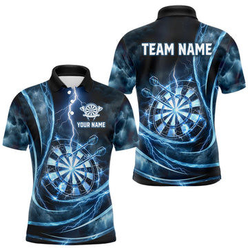 Maxcorners Personalized Thunder Darts Polo & 1/4-Zip Shirt For Men Lightning Dark Blue Dart Attire Jerseys LM2603