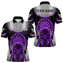 Maxcorners Silver Purple Flaming Skull Dartboard Men Darts Polo Shirt Custom Team Dart League Jerseys LM2711