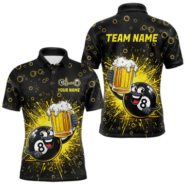 Maxcorners 8 Ball Beer Pool Polo 1/4-Zip Shirt Custom Billiards Team Shirt Funny Drinking Beer Billiard For Men LM0410