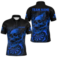 Maxcorners Fire Flame Skull Blue Grunge Dartboard Custom Dart Polo Shirt For Men Dart League Jerseys