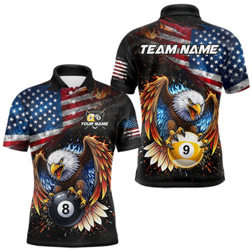 Maxcorners Flame Gunge American Flag Eagle 8 Ball & 9 Ball Billiard Shirt For Men Custom Patriotic Pool Team Jersey LM0609