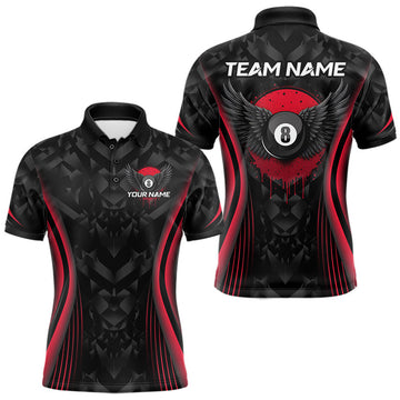Maxcorners Red Dripping Wings 8 Ball Billiard Polo 1/4-Zip Shirt For Men Custom Billiard Pool Team Jersey LM0208