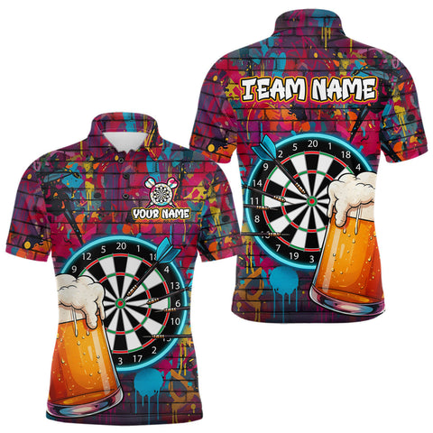 Maxcorners Custom Beers & Dartboard Graffiti Funny Darts Polo Shirt For Men Colorful Dart Jerseys MT0811
