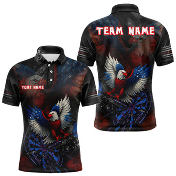 Maxxcorners US Flag Eagle Cracked Dartboard Red Men's Darts Shirt Custom Name For Players | Opt1 MT0307