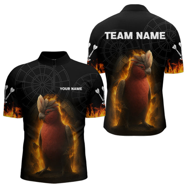 Maxcorners Flaming Cockatoo Dartboard Men's Dart Shirt - Custom Team Name For Darts Jersey  LM1506