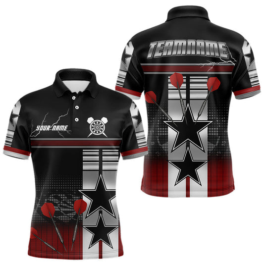 Maxcorners Patriotic Star & Darts Custom Men's Darts Shirt - Black & Red Jersey For Players LM1506