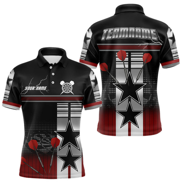 Maxcorners Patriotic Star & Darts Custom Men's Darts Shirt - Black & Red Jersey For Players LM1506