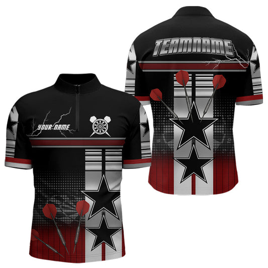 Maxcorners Patriotic Star & Darts Custom Men's Darts Shirt - Black & Red Jersey For Players LM1506