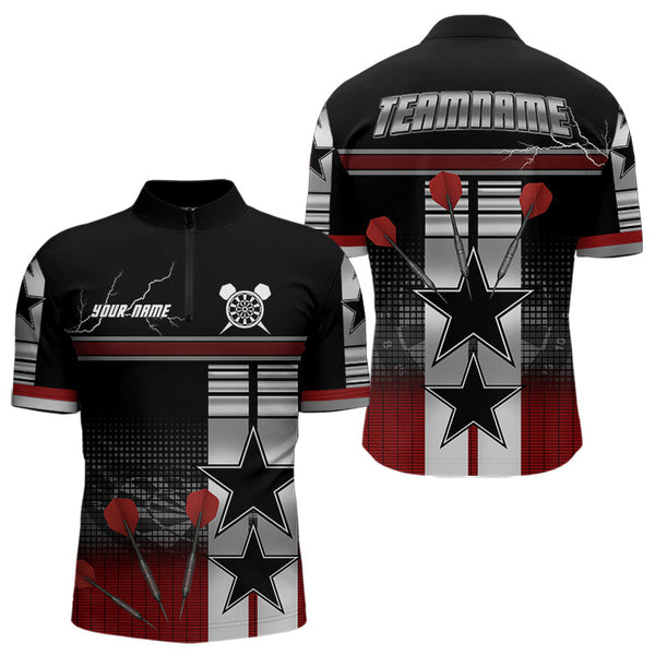 Maxcorners Patriotic Star & Darts Custom Men's Darts Shirt - Black & Red Jersey For Players LM1506