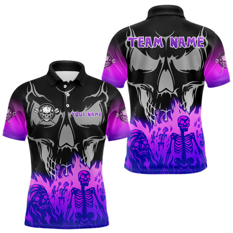 Maxcorners Purple Flaming Skull Dartboard Custom Polo Shirt For Men - Darts Team Jersey TU0807