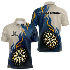 Maxcorners Custom Yellow - Blue Flames Dartboard Polo Dart Shirt For Men Outfits Dart Team Jerseys LM0409