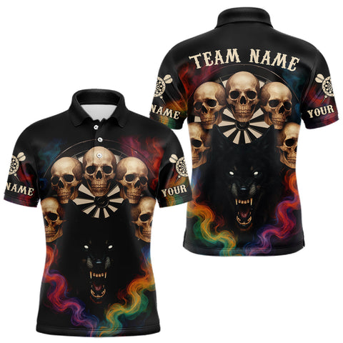 Maxcorners Custom Wolf Skulls Men's Polo Dart Shirt Colorful Smoke Dart Outfits Jerseys For Darters LM0409