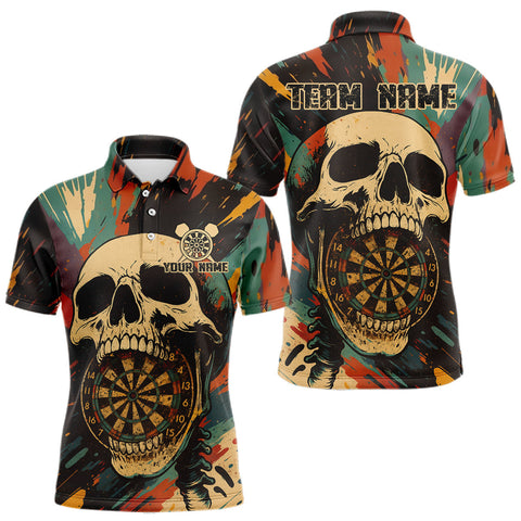 Maxcorners Custom Colorful Skull Grunge Polo Dart Jerseys For Men Skull Dartboard Outfits Dart Shirts LM0409
