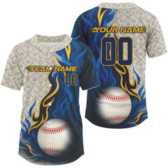 Maxcorners Custom Yellow And Blue Flames Baseball Ball Shirt For Men Youth Baseball Team Jerseys LM1109