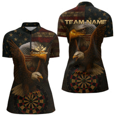 Maxcorners Custom Eagle Grunge Dartboard Polo Dart Shirt For Men US Flag Patriotic Dart Jersey MT0609