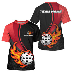 Maxcorners Custom Black And Red Flames Pickleball Ball T-Shirt For Men Outfits Pickleball Jerseys MT0609