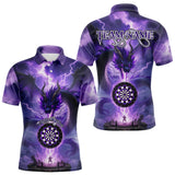 Maxcorners Men's Custom Darts Polo Shirt Thunder Dragon & Dartboard, Darts Jersey For Fans | Purple TU0508