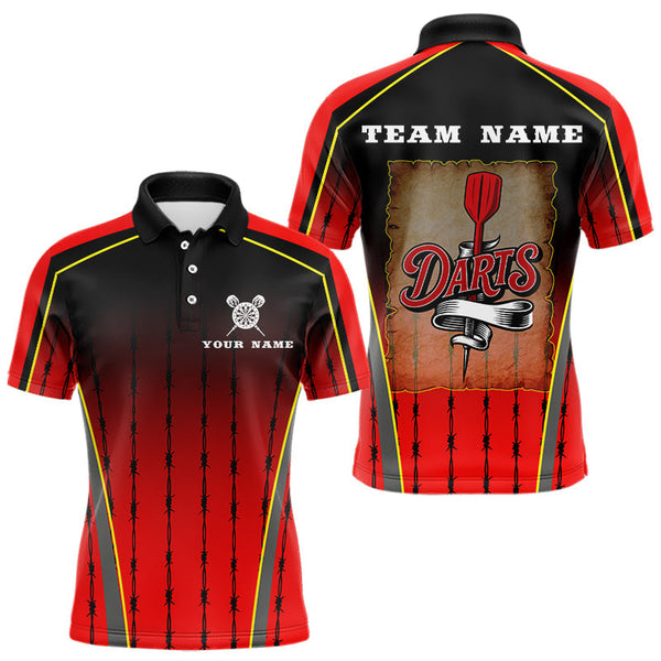 Maxcorners Red Black Barbed Western Darts Men's Cowboy Darts Shirt - Custom Name For Players LM2206