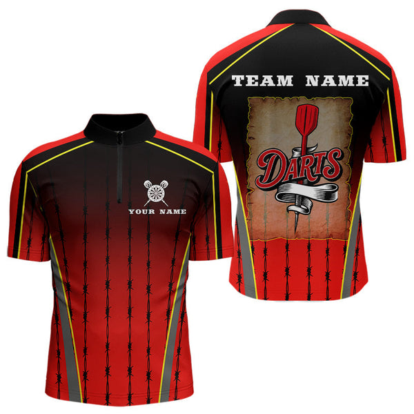 Maxcorners Red Black Barbed Western Darts Men's Cowboy Darts Shirt - Custom Name For Players LM2206