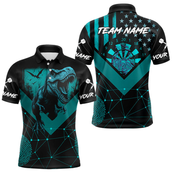 Maxcorners It's In My DNA Custom Turquoise Dinosaur Dart Polo Shirt For Men US Flag Dart Jerseys TU0809
