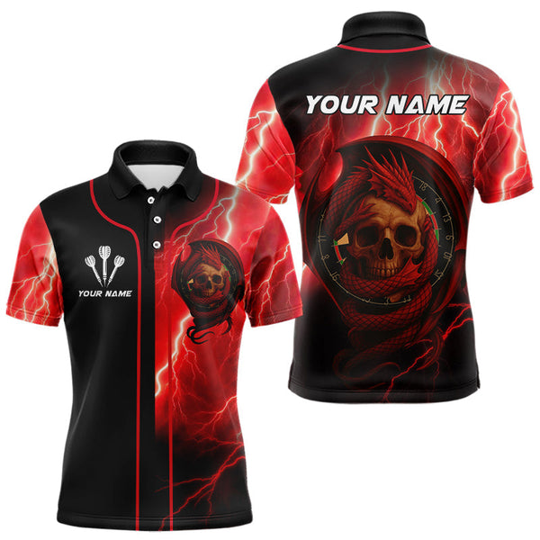 Maxcorners Maroon Dragon & Skull Thunder Lightning Men's Darts Shirt - Custom Name For Players LM2206